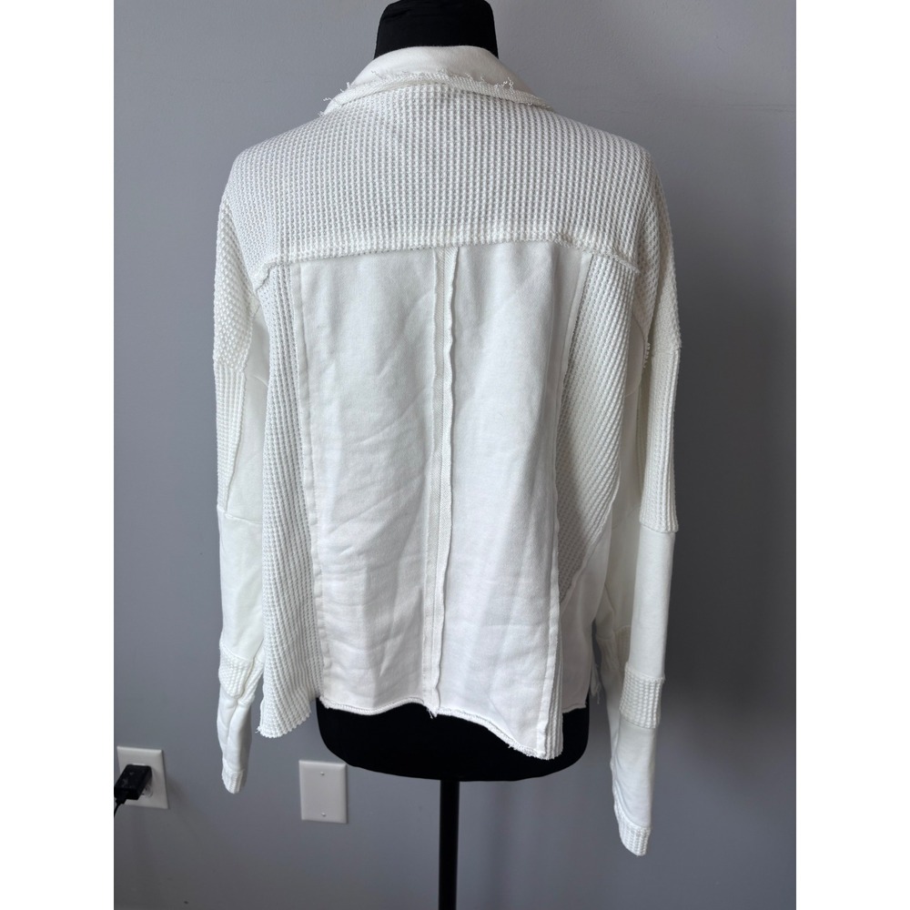 Pol White Waffle Knit Patchwork Button Up Shirt J… - image 4